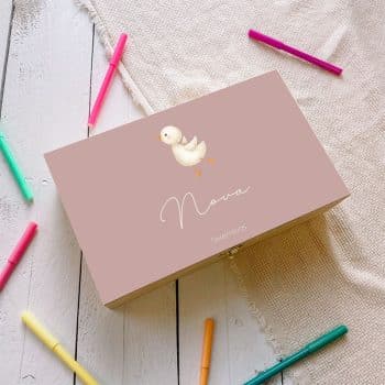Houten tekendoos met naam Gansje roze